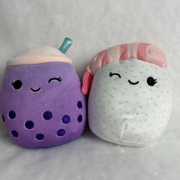 5" Squishmallows Lot of 2: Purple Boba Milk Tea Drink, Sushi Rice Shrimp Plush - Picture 1 of 7